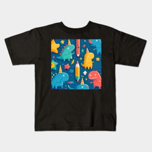 Dinosaur and Pencil-Rockets kids Kids T-Shirt